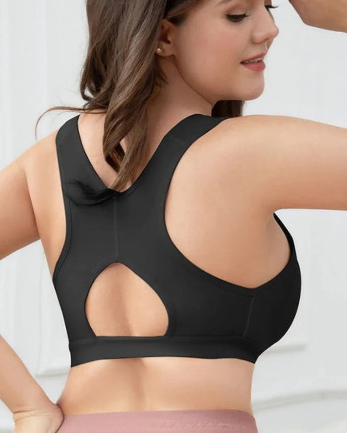 Women Front Closure Brassiere Sports Bra High Support-Black - By Qivii