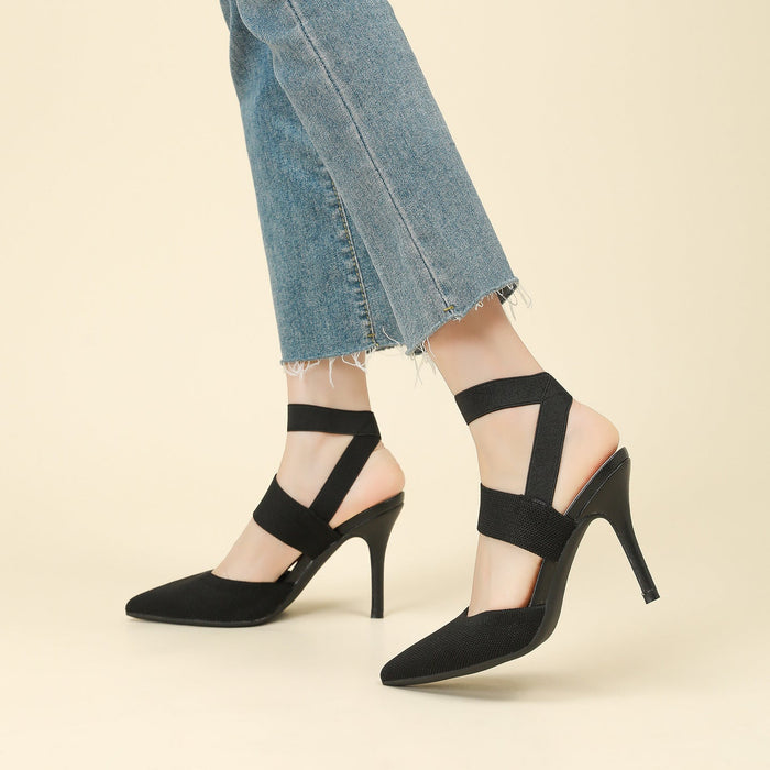Women’s Amara Fabric Ankle-Strap Stiletto Pumps – Pointed-Toe Hollow Side Elegant Heels (US 4–10.5)