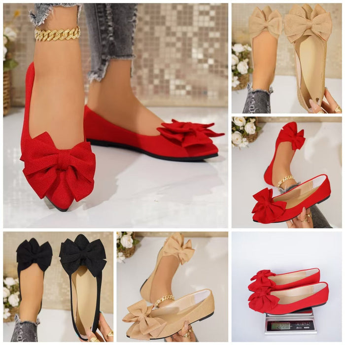 Women’s Bella Bow Slip-On Flat Loafers – Pointed-Toe Casual Soft-Soled Shoes (US5–10.5)