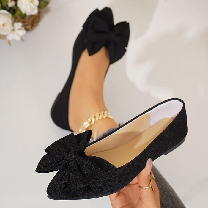 Women’s Bella Bow Slip-On Flat Loafers – Pointed-Toe Casual Soft-Soled Shoes (US5–10.5)