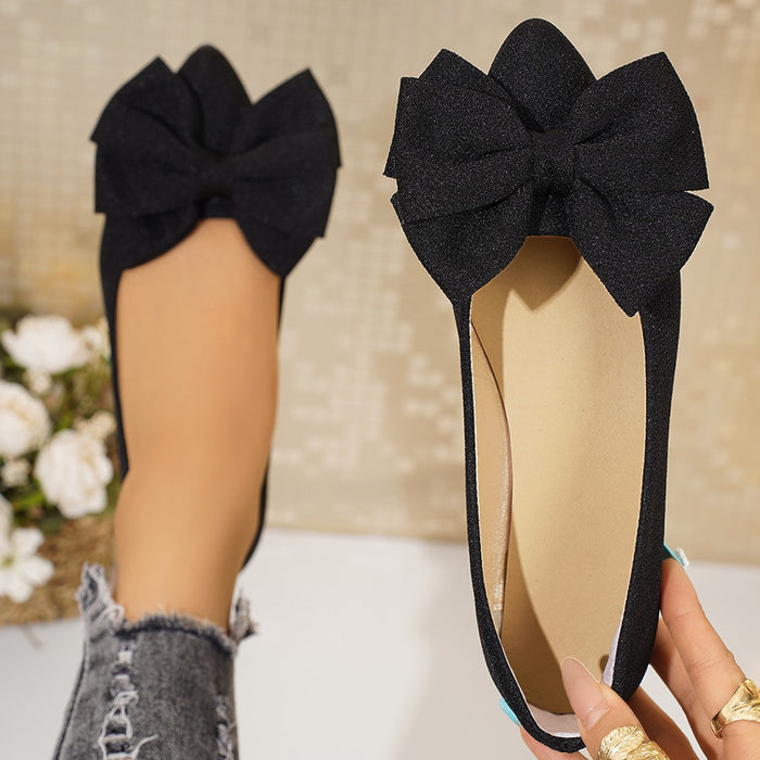 Women’s Bella Bow Slip-On Flat Loafers – Pointed-Toe Casual Soft-Soled Shoes (US5–10.5)