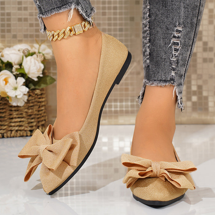 Women’s Bella Bow Slip-On Flat Loafers – Pointed-Toe Casual Soft-Soled Shoes (US5–10.5)