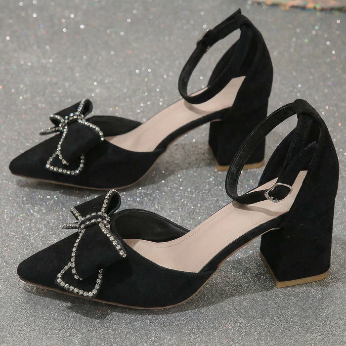 Women’s Bowelle Crystal Pointed Toe Buckle Heels – Hollow Closed Toe Bow High Heels (US 5–10.5)
