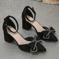 Women’s Bowelle Crystal Pointed Toe Buckle Heels – Hollow Closed Toe Bow High Heels (US 5–10.5)