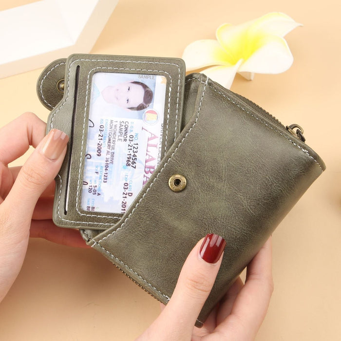 Women's Compact Waxed Leather Wallet – Zip Closure Organizer (Coin Purse, ID Slot & Card Holder)