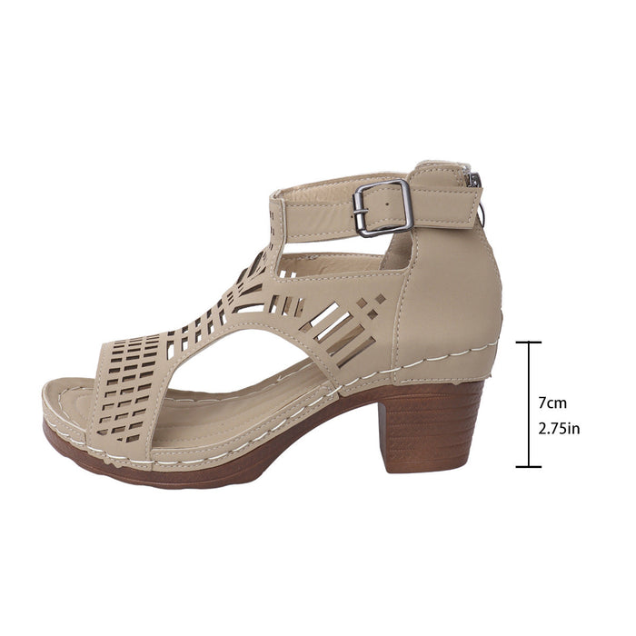 Women’s Cove Buckle Peep-Toe Heels – Cutout Chunky High Heel Sandals (US 5–10.5)