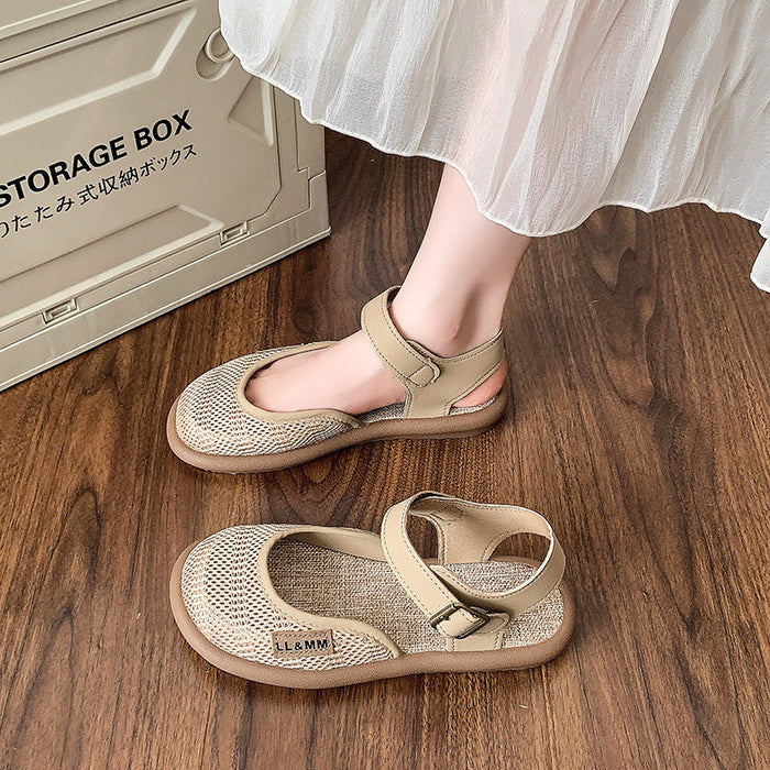 Women’s Mirelle Linen Mesh Closed-Toe Roman Sandals – Effortless Lightweight Everyday Comfort Flats (US 4–10)
