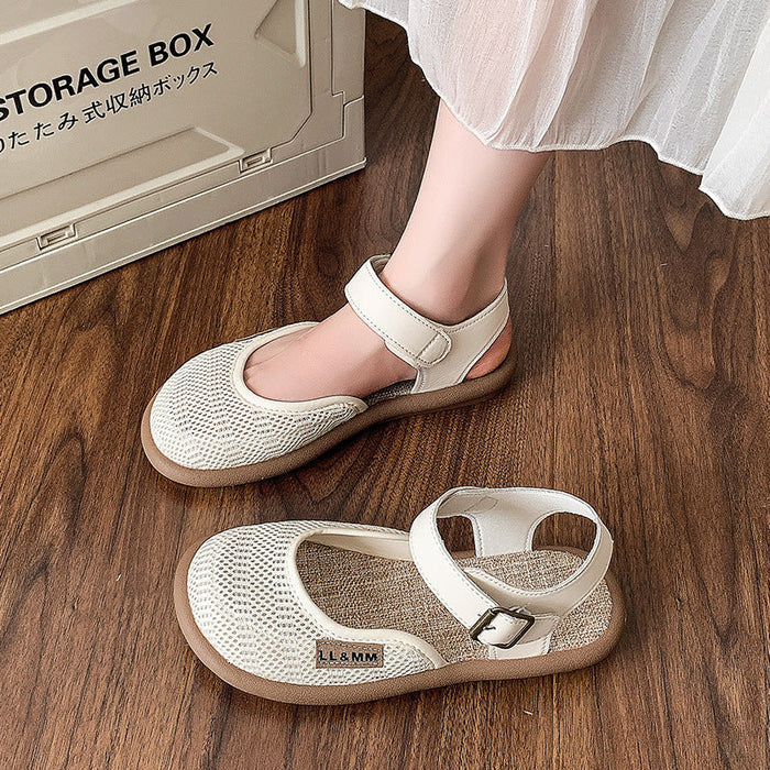 Women’s Mirelle Linen Mesh Closed-Toe Roman Sandals – Effortless Lightweight Everyday Comfort Flats (US 4–10)