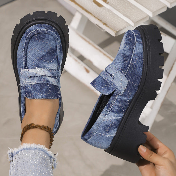 Women's Plus Size Canvas Chunky Platform Slip-On Loafers - Casual Comfort Shoes | Water-Resistant & Easy Wear