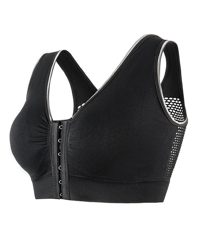 Women's Plus Size Front Buckle Solid Hollow Breathable Wireless Sports Bra  - By Qivii