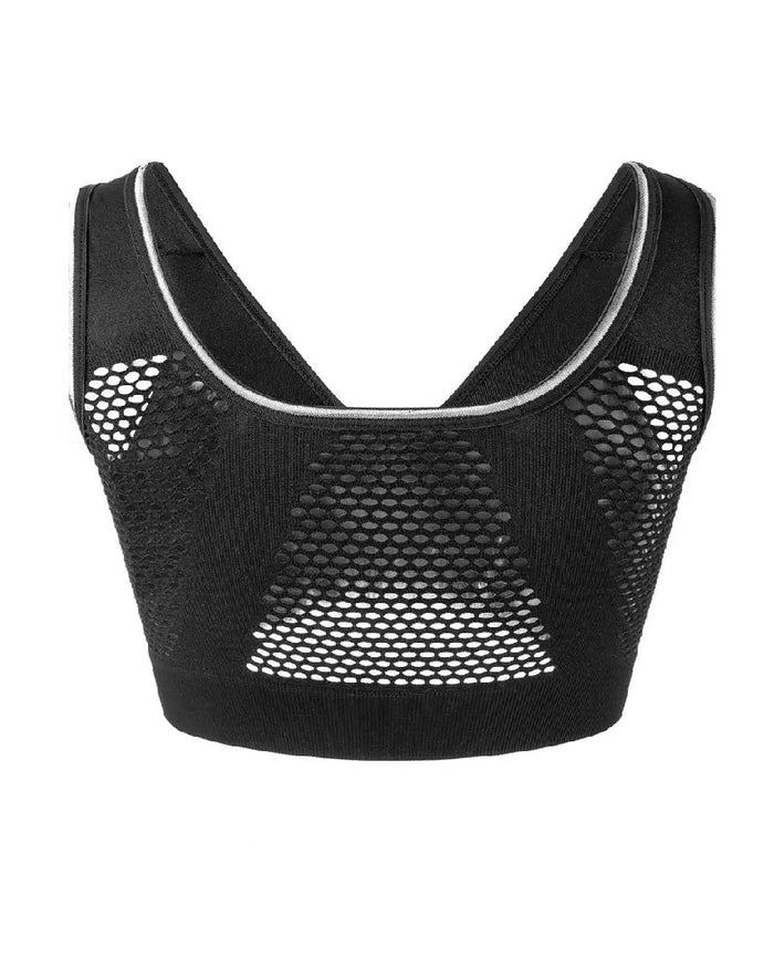 Women's Plus Size Front Buckle Solid Hollow Breathable Wireless Sports Bra  - By Qivii