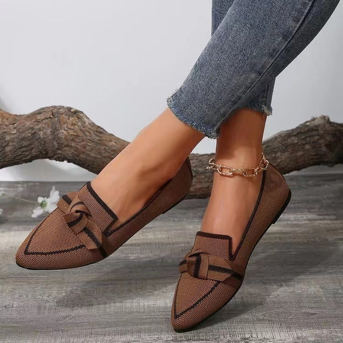 Women's Plus Size Knit Flat Loafers - Slip-On Bowknot Shallow Cut Lazy Work Shoes