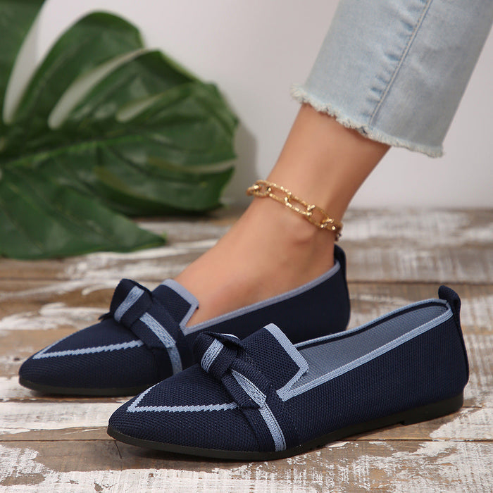 Women's Plus Size Knit Flat Loafers - Slip-On Bowknot Shallow Cut Lazy Work Shoes