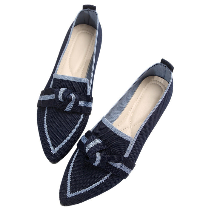 Women's Plus Size Knit Flat Loafers - Slip-On Bowknot Shallow Cut Lazy Work Shoes