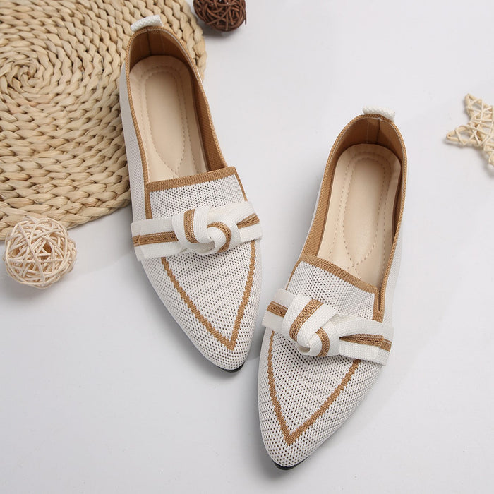 Women's Plus Size Knit Flat Loafers - Slip-On Bowknot Shallow Cut Lazy Work Shoes