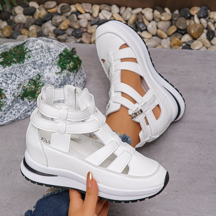 Women’s Plus Size Sporty Platform Sandals - Side Zipper Closed-Toe Sneaker Sandals with 7cm Height Boost