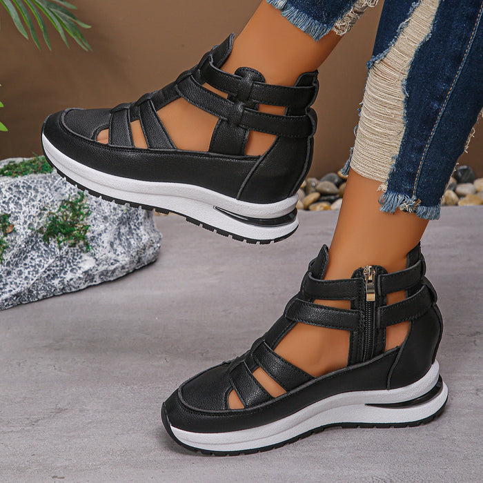 Women’s Plus Size Sporty Platform Sandals - Side Zipper Closed-Toe Sneaker Sandals with 7cm Height Boost