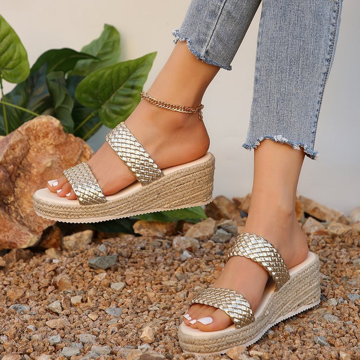 Women’s RetroWeave Wedge Slide Sandals – Braided Platform Summer Slippers (US 5–10)