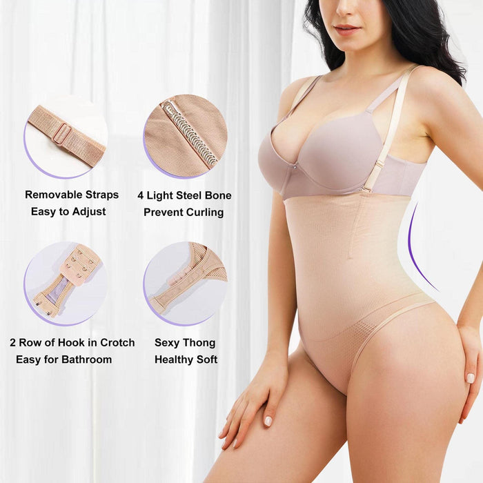 Women's Seamless Invisible Tummy Control Body Shaper Thong Corset Open Bust Shapewear  - By Qivii