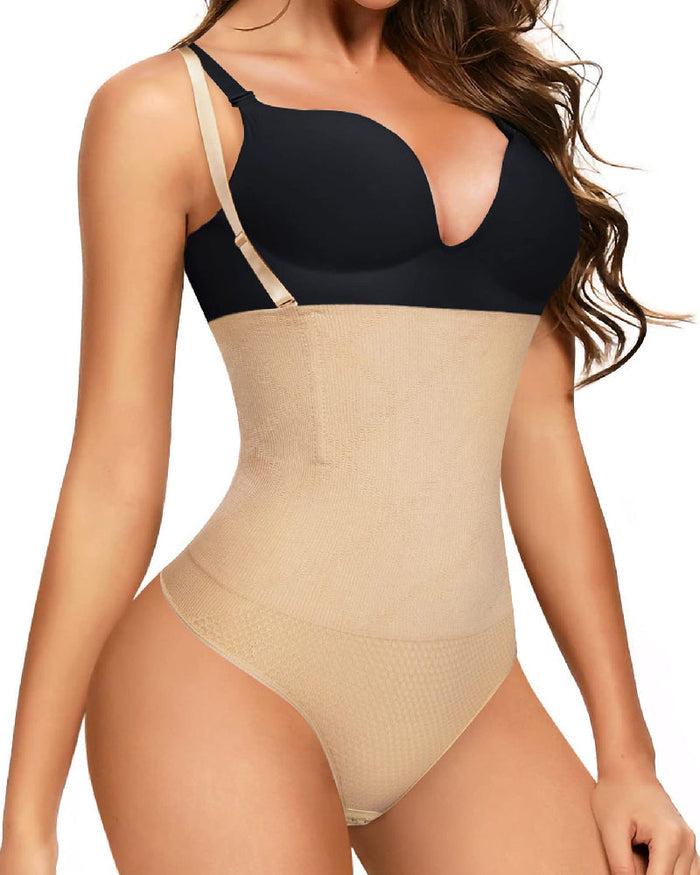 Women's Seamless Invisible Tummy Control Body Shaper Thong Corset Open Bust Shapewear  - By Qivii