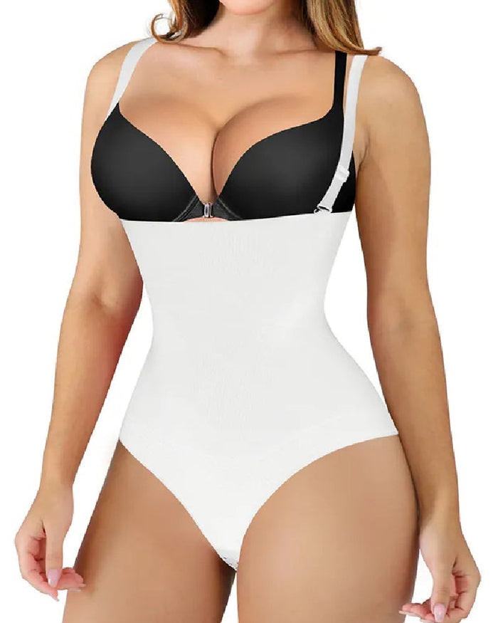Women's Seamless Invisible Tummy Control Body Shaper Thong Corset Open Bust Shapewear  - By Qivii