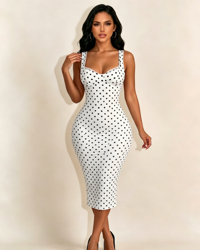 Women's Sexy Slim-Fit Stretchy Classic Polka Dot Hourglass Maxi Dress (Upgraded fabric)  - By Qivii