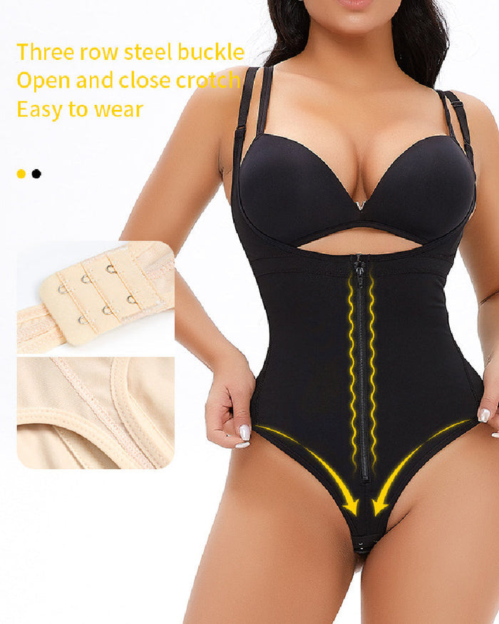 Women's Sexy Tummy Control Open Bust Body Shaper Zipper Plus Size Thong Shapewear  - By Qivii