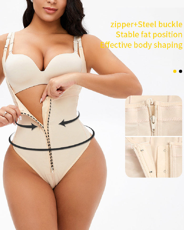 Women's Sexy Tummy Control Open Bust Body Shaper Zipper Plus Size Thong Shapewear  - By Qivii