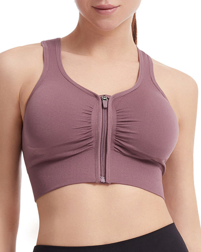 Women's Shockproof Push up Bra Hollow Back with Front Zipper  - By Qivii