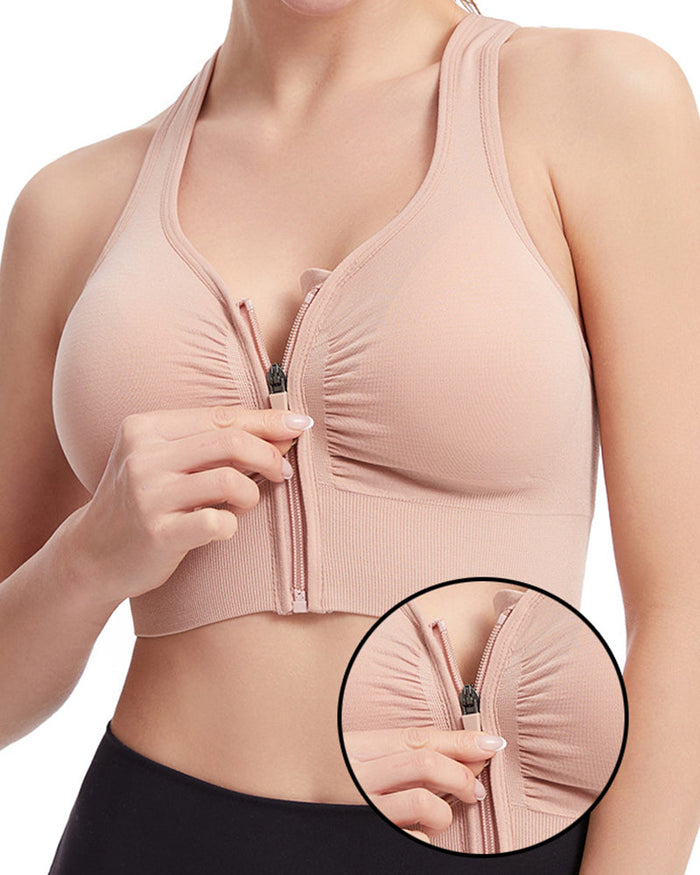 Women's Shockproof Push up Bra Hollow Back with Front Zipper  - By Qivii