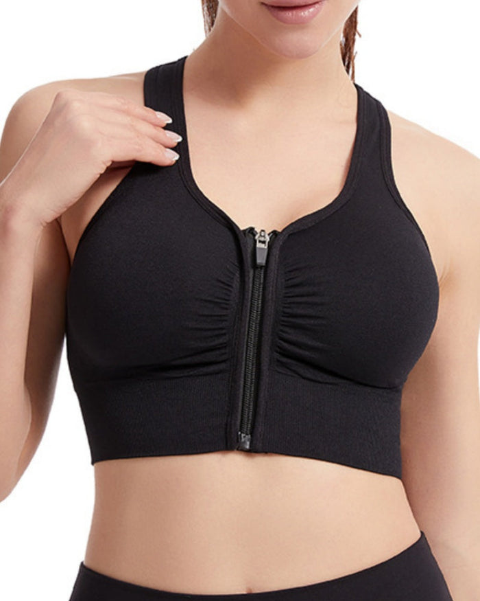 Women's Shockproof Push up Bra Hollow Back with Front Zipper  - By Qivii