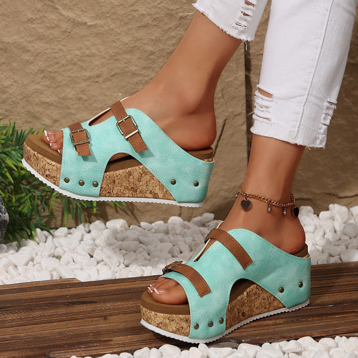 Women's Shore Platform Wedge Sandals – Buckle Strap Open Toe Beach Shoes (US 5–10.5)