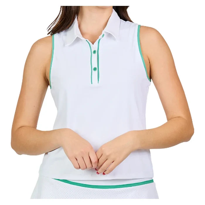 Women's Sleeveless Polo White and Alpine
