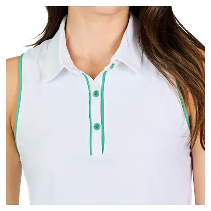 Women's Sleeveless Polo White and Alpine