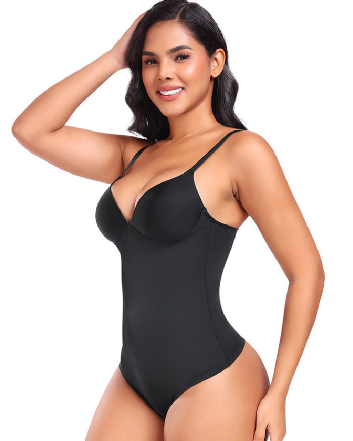 Women's Smooth Push Up Tummy Control Thong Sleeveless Bodysuit Shapewear - By Qivii