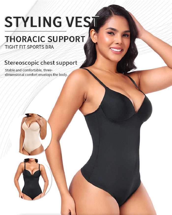 Women's Smooth Push Up Tummy Control Thong Sleeveless Bodysuit Shapewear - By Qivii