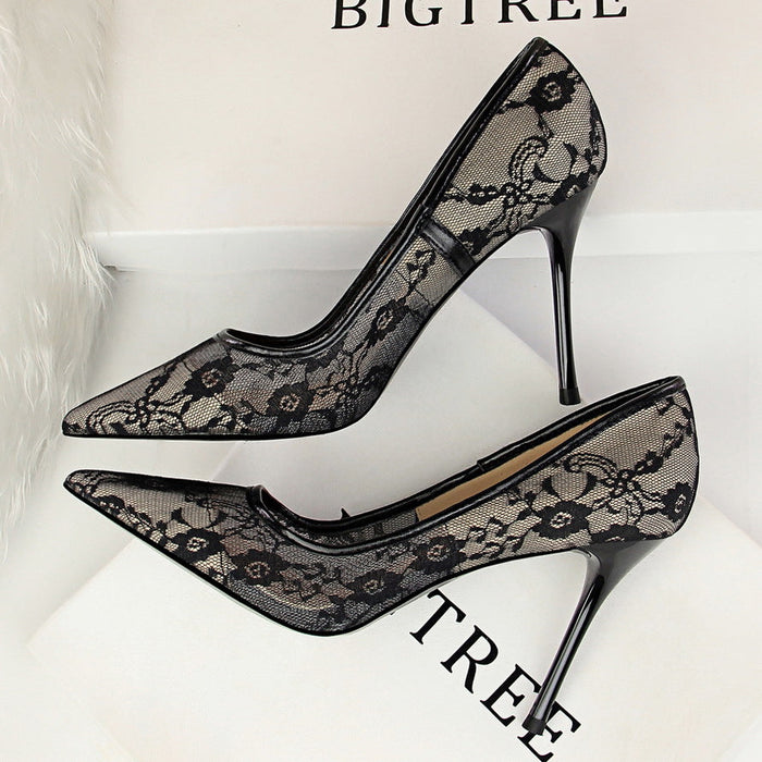 Women’s Valeria Lace Mesh Stiletto Pumps – Pointed-Toe Hollow Elegant Heels (US 3.5–10.5)