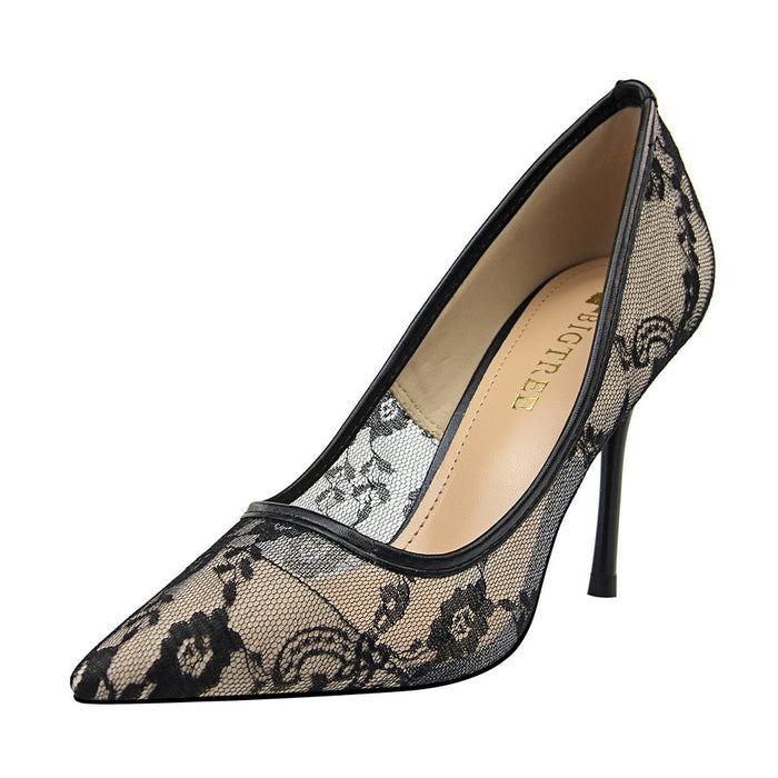 Women’s Valeria Lace Mesh Stiletto Pumps – Pointed-Toe Hollow Elegant Heels (US 3.5–10.5)