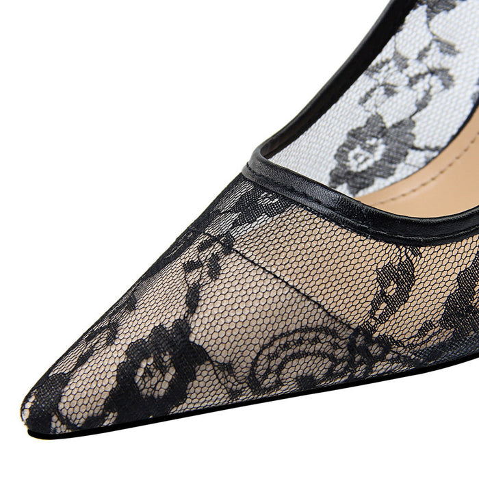 Women’s Valeria Lace Mesh Stiletto Pumps – Pointed-Toe Hollow Elegant Heels (US 3.5–10.5)