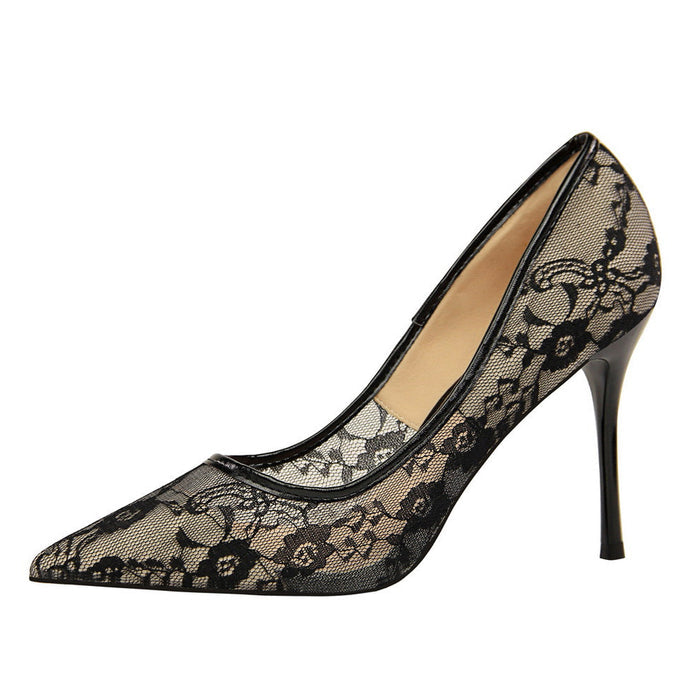 Women’s Valeria Lace Mesh Stiletto Pumps – Pointed-Toe Hollow Elegant Heels (US 3.5–10.5)