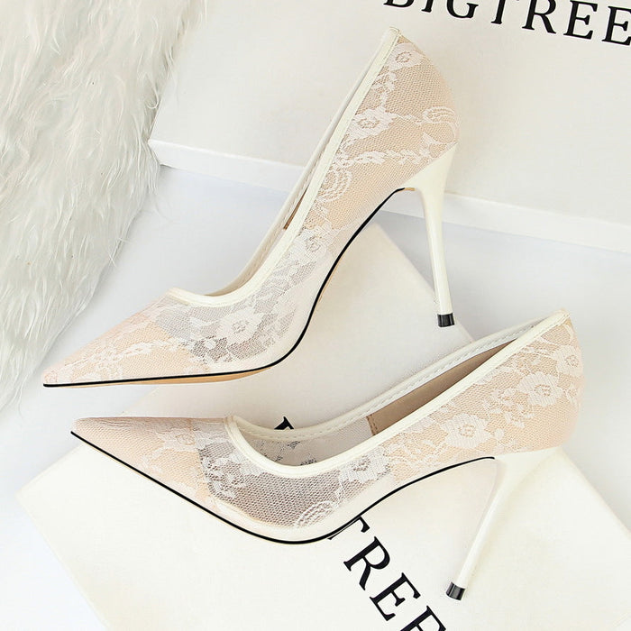 Women’s Valeria Lace Mesh Stiletto Pumps – Pointed-Toe Hollow Elegant Heels (US 3.5–10.5)