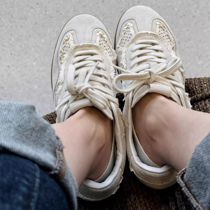 Women’s Verona Lace Leather German Trainer Sneakers – Retro Lightweight Casual Trainers (US 4–8.5)