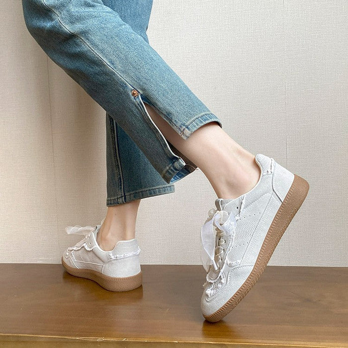 Women’s Verona Lace Leather German Trainer Sneakers – Retro Lightweight Casual Trainers (US 4–8.5)
