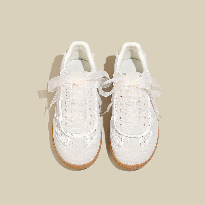 Women’s Verona Lace Leather German Trainer Sneakers – Retro Lightweight Casual Trainers (US 4–8.5)