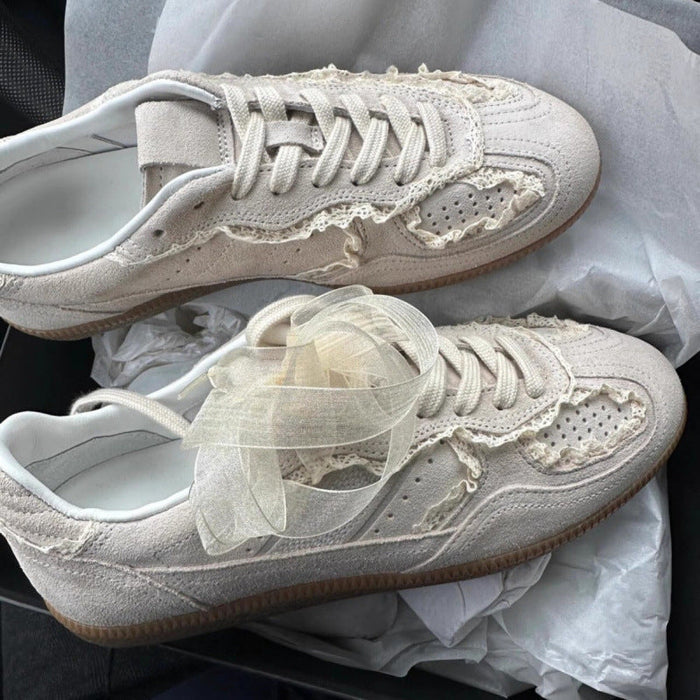 Women’s Verona Lace Leather German Trainer Sneakers – Retro Lightweight Casual Trainers (US 4–8.5)
