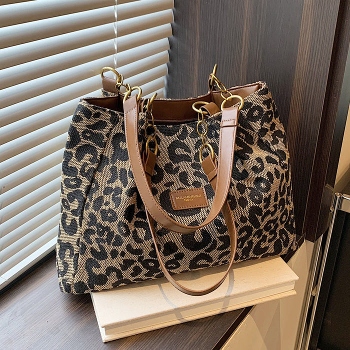 Women‘s Vintage Leopard Print Commuter Tote Spacious Work-to-Weekend Shoulder Bag