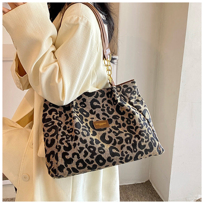 Women‘s Vintage Leopard Print Commuter Tote Spacious Work-to-Weekend Shoulder Bag