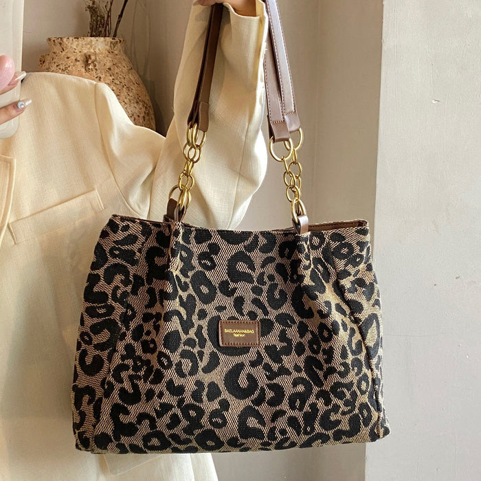 Women‘s Vintage Leopard Print Commuter Tote Spacious Work-to-Weekend Shoulder Bag
