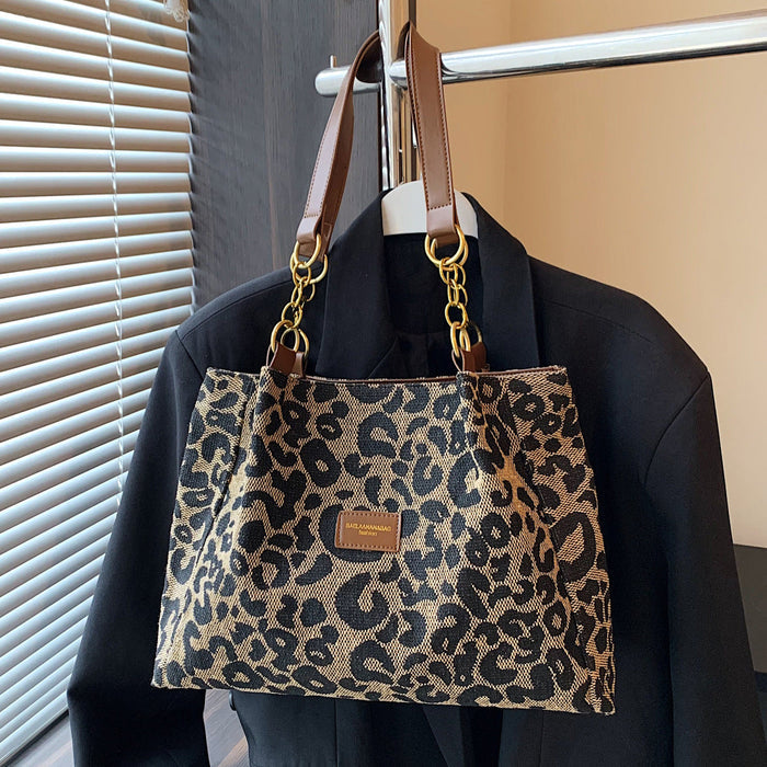 Women‘s Vintage Leopard Print Commuter Tote Spacious Work-to-Weekend Shoulder Bag