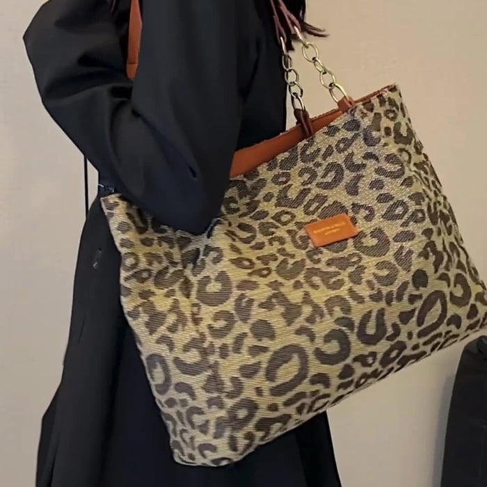 Women‘s Vintage Leopard Print Commuter Tote Spacious Work-to-Weekend Shoulder Bag